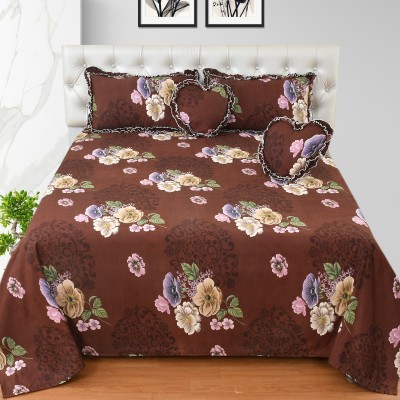 LTF Polyester, Cotton Queen Sized Bedding Set(Brown)