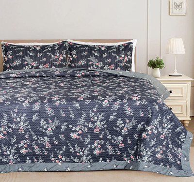 VAS COLLECTIONS Cotton King Sized Bedding Set(Black, Ultrasonic Set thread-free stitching, 1 Pcs Quilted Bedspread With 2 Pillow Cover)