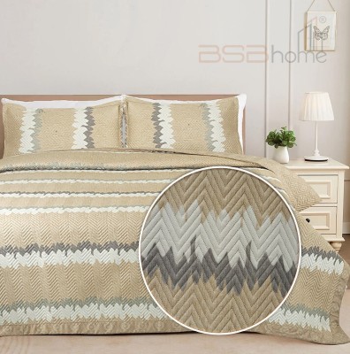 BSB HOME Cotton Double King Sized Bedding Set(Beige & White & Grey)