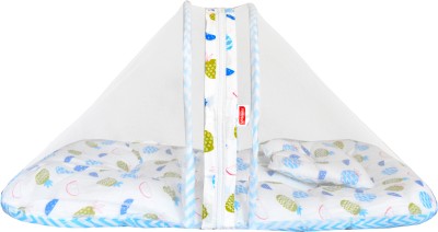 VParents Cotton Baby Bed Sized Bedding Set(Blue, 1 Baby bedding set with attached mosquito net and pillow)