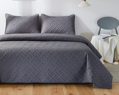 VAS COLLECTIONS Cotton King Sized Bedding Set(Dark Grey, Ultrasonic Set thread-free stitching, 1 Pcs Quilted Bedspread With 2 Pillow Cover)