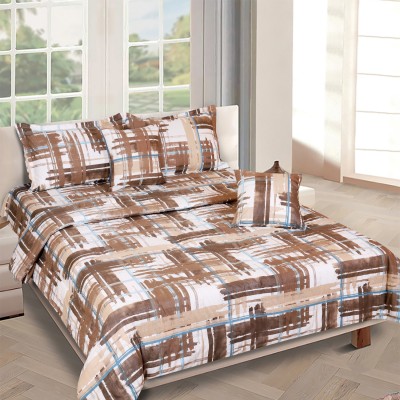 ROMEE Cotton Queen Sized Bedding Set(Brown & White)