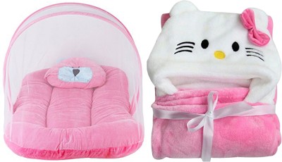 BABY ZONE Embroidered Crib Hooded Baby Blanket for  AC Room(Microfiber, Pink)