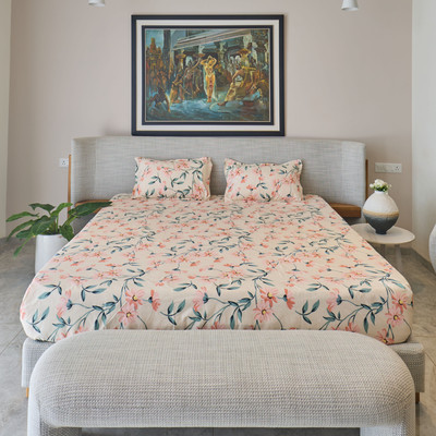 zenalico Cotton Queen Sized Bedding Set(Cream & Peach, Pillow Cover)