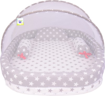 Toddylon New Born Baby Bedding Set with Net and Pillow With 2 Bloster Ralling Bed Standard Crib(Fabric, Grey)