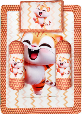 BQPTL Cotton Baby Bed Sized Bedding Set(Orange, 1 Rectangle Bed, 2 Rolling Pillows, 1 Rectangle Pillow)