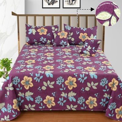 real dream 210 TC Polycotton Queen Abstract Flat Bedsheet(Pack of 1, Purple)