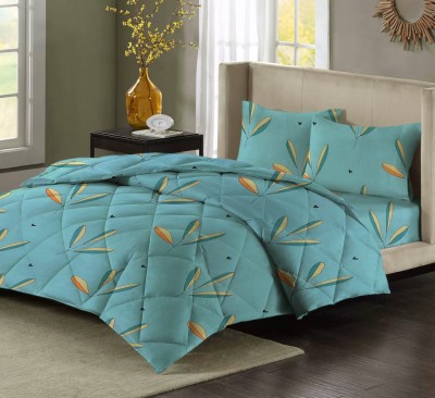 BSB HOME Cotton Double King Sized Bedding Set(Light Green, Orange)