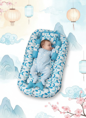 Hanshiika Collections Cotton Silk Blend Baby Bed Sized Bedding Set(Light Blue, White, A Sleeping Bed With 2 Bolsters And A Pillow)