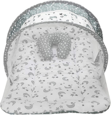 BULI-WEAR Cotton Infants Washable Washable Cotton Baby Bed with Mosquito Net Safe & Cozy Sleep for Infants Mosquito Net(Grey, Bed Box)