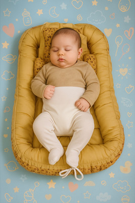 Hanshiika Collections Cotton Baby Bed Sized Bedding Set(Brown, A Text Printed Sleeping BedSet With 2 Bolsters And A Pillow)