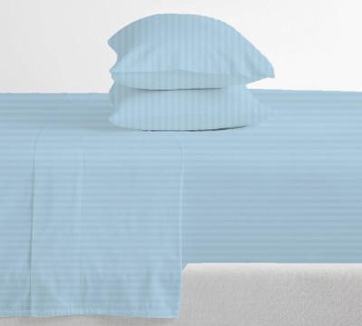 Knight Kavalier 300 TC Cotton Single Striped Flat Bedsheet(Pack of 1, Blue)