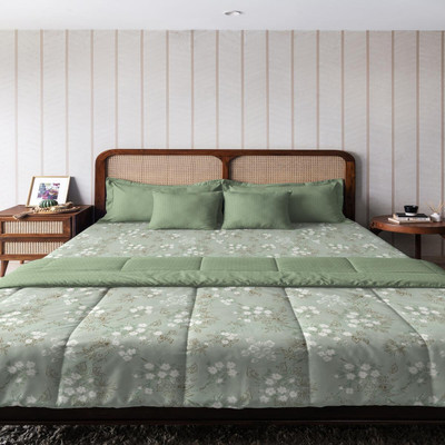 The Happy Pod Floral Double Comforter for  Mild Winter(Microfiber, Green Floral)