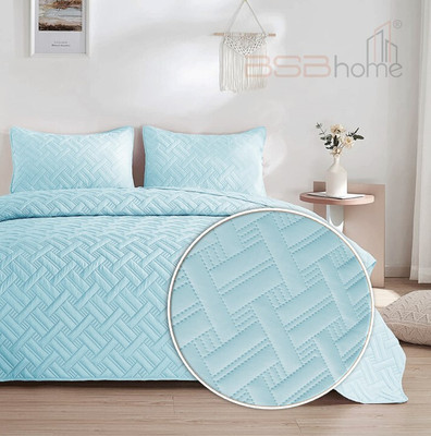 BSB HOME Cotton Double King Sized Bedding Set(Auqa Blue, 1 King Size Bed Cover, 2 Pillow Covers)