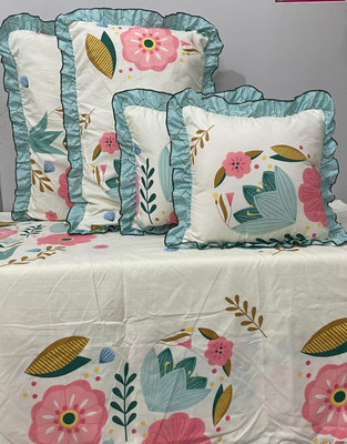 BREVRAD Polycotton Queen Sized Bedding Set(Multicolor, 1 Double Bedsheet With 2 Pillow Covers and 2 Filled Cushions with beautiful Frill)