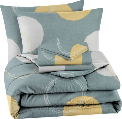 VAS COLLECTIONS Cotton Double King Sized Bedding Set(GREY & YELLOW, 4PCS Set 1 Comforter 1 Bedsheet 2 Pillow Cover)