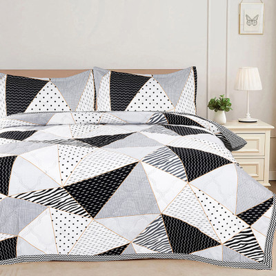 VAS COLLECTIONS Cotton King Sized Bedding Set(White, Black, 1 Pcs Quilted Comfortet With 2 Pillow Cover)