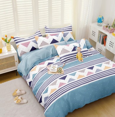 Aericia Cotton Queen Sized Bedding Set(Sky Blue, 1 Comforter, 1 Bedsheet, 2 Pillow Covers)