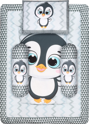 LOREM Cotton Baby Bed Sized Bedding Set(Cartoon grey, 1 Rectangle Bed, 2 Rolling Pillows, 1 Rectangle Pillow)