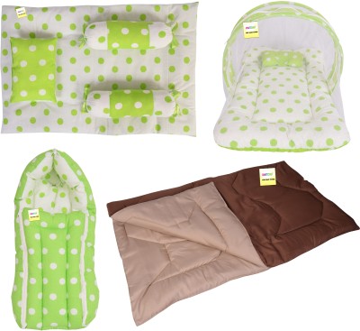 Kwitchy Cotton Infants New Born Baby Care Essential Bedding Set Combo Mosquito Net(Green, Tent)