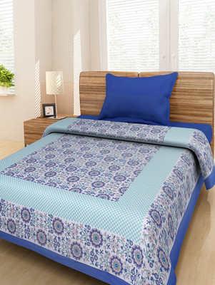 Unique Choice 220 TC Cotton Single Self Design Flat Bedsheet(Pack of 1, Blue)