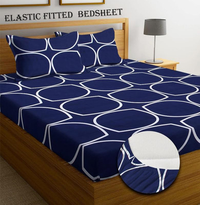 Home Garage Cotton King Fitted (Elastic) 210 TC 3D Printed Bedsheet(Pack of 1, Navy Blue)