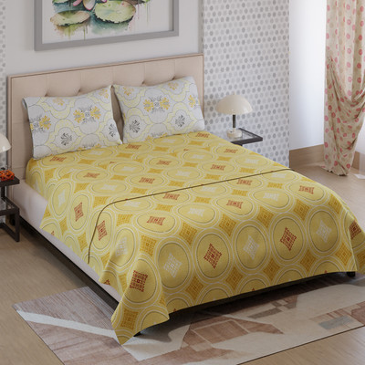 Color Sense Microfiber Double Flat 125 TC Printed Bedsheet(Pack of 1, Yellow)