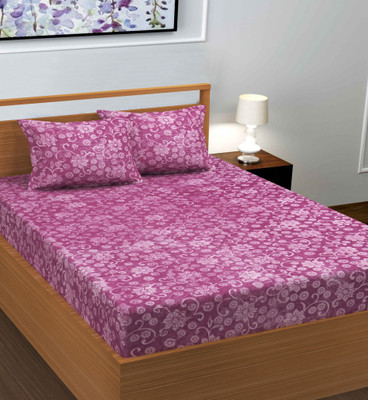 RIBUGROUP Velvet Double Fitted (Elastic) 300 TC Solid Bedsheet(Pack of 1, Pink)