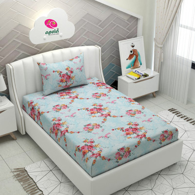 Apala 280 TC Microfiber Single Floral Flat Bedsheet(Pack of 1, Blue)