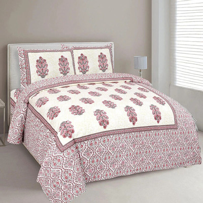 EasyGoods Cotton King Flat 240 TC Floral Bedsheet(Pack of 1, Pink)