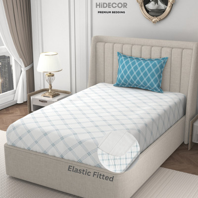 HIDECOR 280 TC Microfiber Single Geometric Fitted (Elastic) Bedsheet(Pack of 1, White & Multicolor)