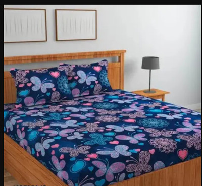 angeet Cotton Double Fitted (Elastic) 220 TC Abstract Bedsheet(Pack of 1, Blue)