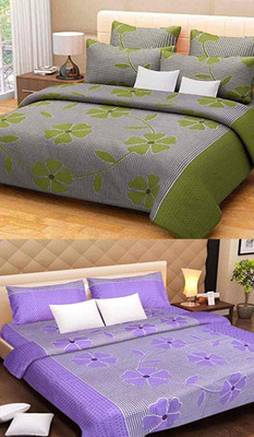 HSR Collection Cotton Double Flat 210 TC Printed Bedsheet(Pack of 6, Purple, Green)