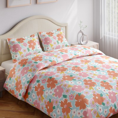 haus & kinder 144 TC Cotton King Printed Flat Bedsheet(Pack of 1, Pink, Blue, Orange)