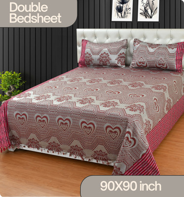 Mithan 280 TC Silk Double Abstract Flat Bedsheet(Pack of 1, Red)