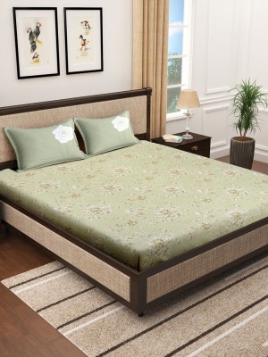 Klotthe 400 TC Cotton Double Floral Fitted (Elastic) Bedsheet(Pack of 1, RoseGreen)
