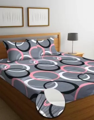 Udasin 300 TC Cotton King Abstract Fitted (Elastic) Bedsheet(Pack of 1, Grey)