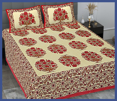 JAIPUR PRINTS Cotton Double Flat 240 TC Jaipuri Prints Bedsheet(Pack of 1, Red)
