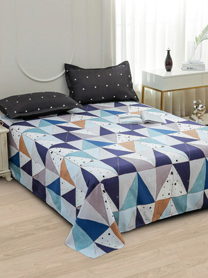 Story@home Microfiber Double Flat 240 TC Printed Bedsheet(Pack of 1, White, Purple)