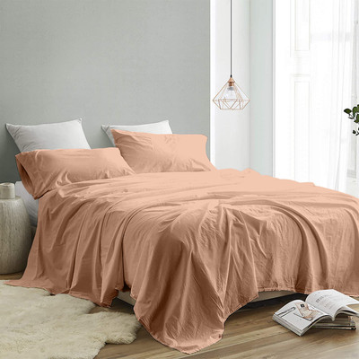 INDRA'S Cotton King Flat 300 TC Solid Bedsheet(Pack of 1, CORAL PEACH)