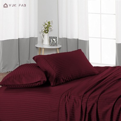 vjk fab 230 TC Cotton Queen Striped Flat Bedsheet(Pack of 1, Wine Red)