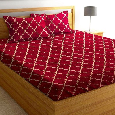 Homefab India 140 TC Microfiber Double Printed Flat Bedsheet(Pack of 1, Maroon)