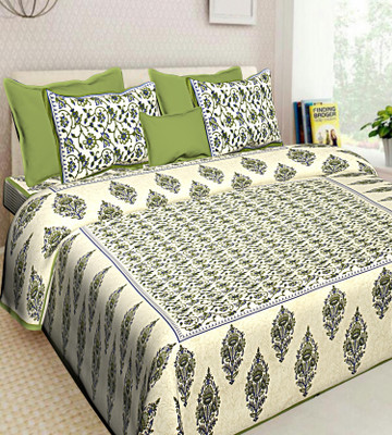 BOMBAY SPEED Cotton King Flat 280 TC Floral Bedsheet(Pack of 1, Green)