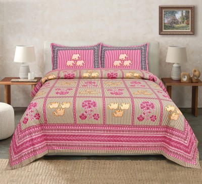FABBON INDIA 400 TC Cotton King Jaipuri Prints Flat Bedsheet(Pack of 1, Pink)