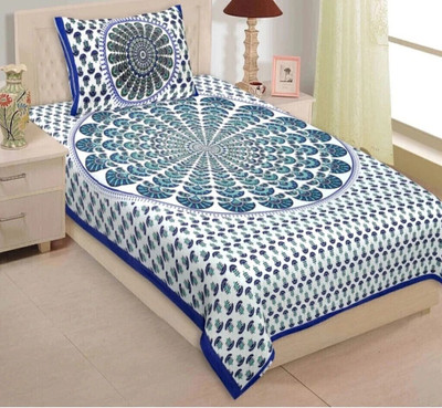 KAANY FAB Cotton Single Flat 144 TC Jaipuri Prints Bedsheet(Pack of 1, Blue)