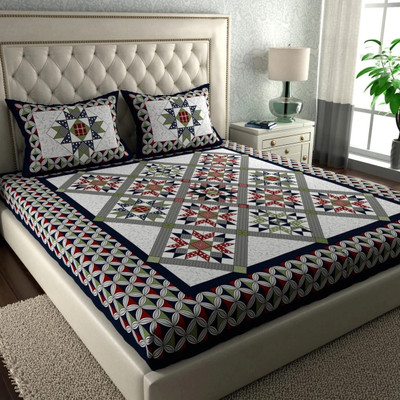 Cosito Cotton Double Flat 144 TC Jaipuri Prints Bedsheet(Pack of 1, Blue)