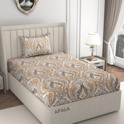Apala 280 TC Microfiber Single Printed Flat Bedsheet(Pack of 1, Gold)