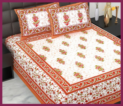 JAIPUR PRINTS Cotton Double Flat 210 TC Jaipuri Prints Bedsheet(Pack of 1, Brown)