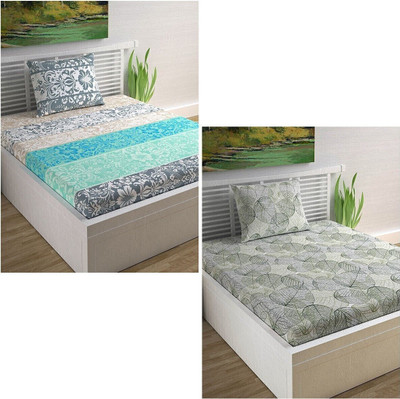 Divine Casa Cotton Single Flat 144 TC Floral Bedsheet(Pack of 2, Grey)