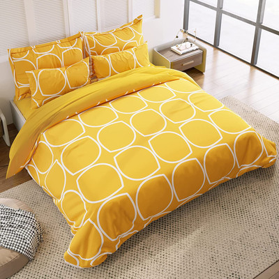 MATYUN Cotton Double Fitted (Elastic) 210 TC Floral Bedsheet(Pack of 1, Yellow Lemon Fitted)